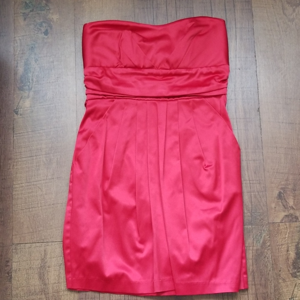 Red Silk Strapless Dress